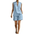 thumbnail image 3 of akafmk 2 Piece Shorts Sets for Women Linen Sleeveless Top and Shorts Loose Summer Casual Outfits, 3 of 7