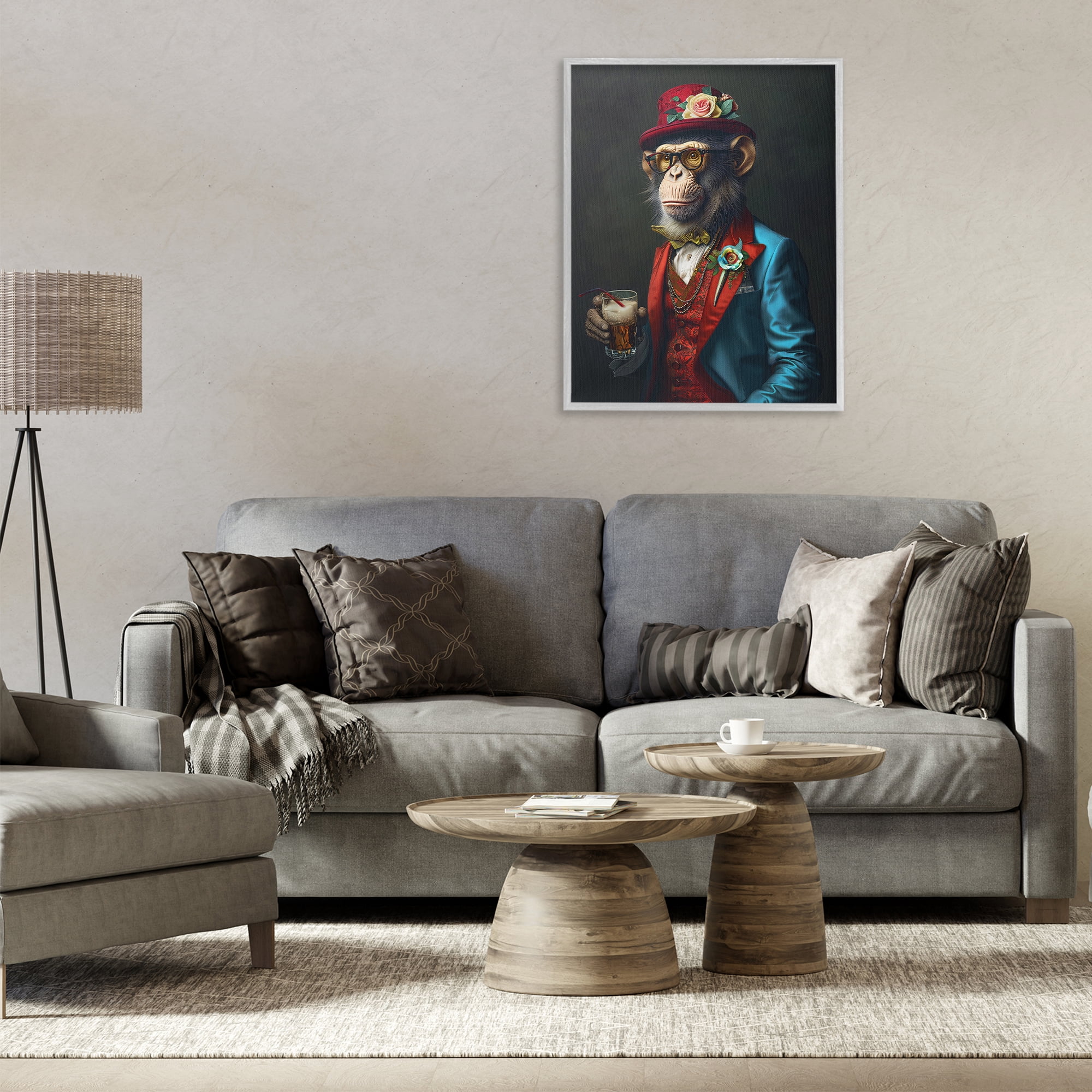 Stupell Industries Monkey with Fancy Outfit Animals & Insects Painting Gray Framed Art Print Wall Art, 24 x 30
