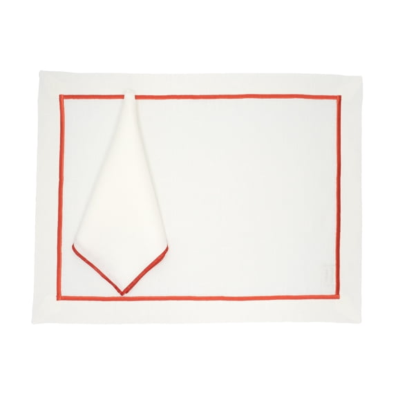 Linen Placemats With Red Borders, Set of 4