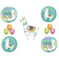 Llama Alpaca Selfie Happy Birthday Celebration 12 Piece Party Foil Mylar and Latex Balloons Set