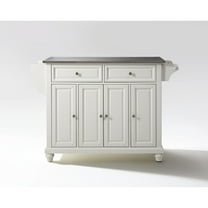 Kitchen Island with Stainless Steel Top - Spacious Storage Cart - Modern White Finish