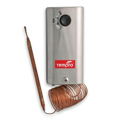 90 Series Thermostats - Tempro TP504 Line Voltage -30 to 90 Degree F 96 in. Bulb Steel Housing SPDT Thermostat