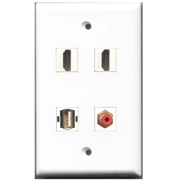 Ultra Spec Cables 2 Port HDMI 1 Port RCA Red 1 Port USB A-A Wall Plate