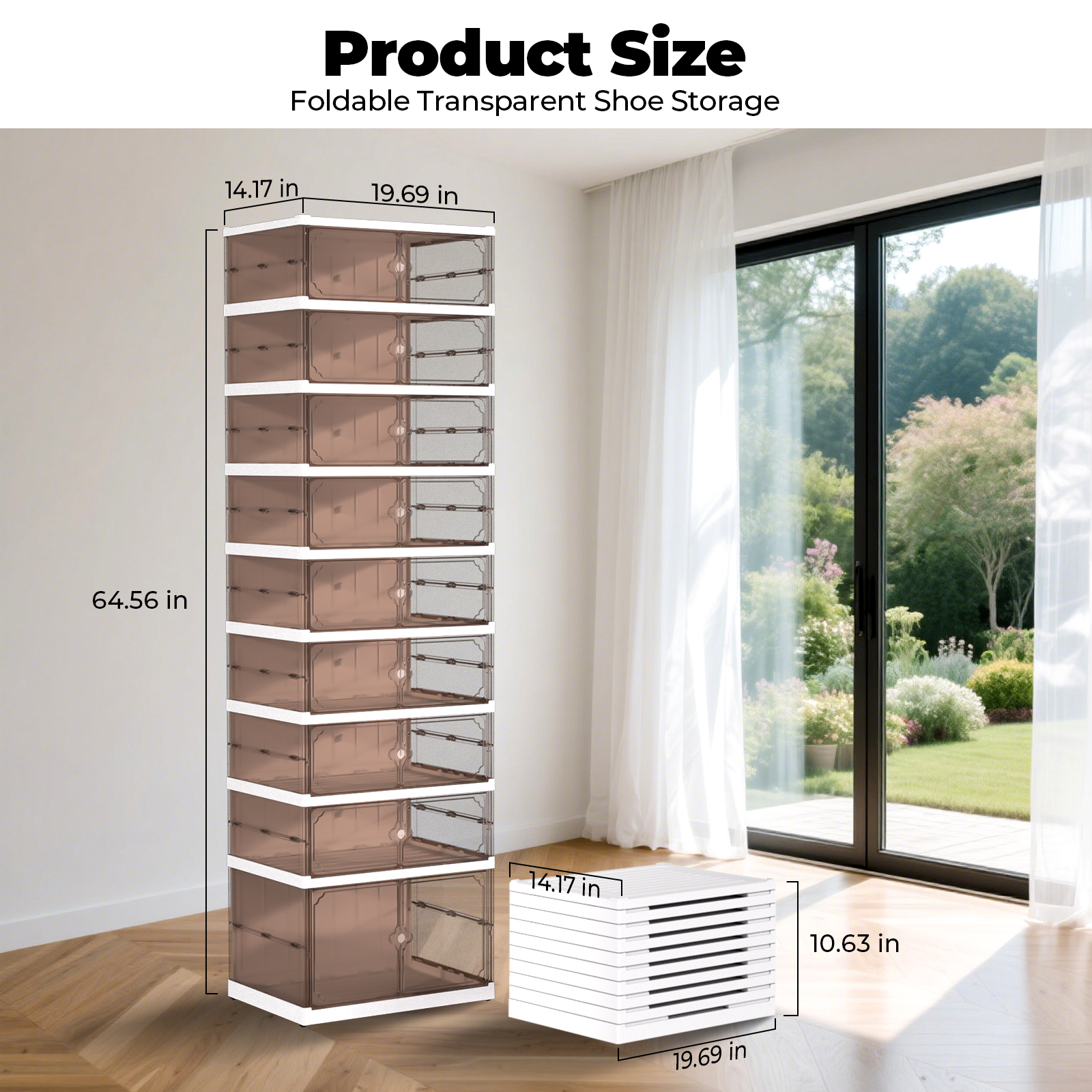 9 Tier 18 Pairs Foldable Shoe Rack with Wheels,Portable Plastic Shoe Storage Cabinet