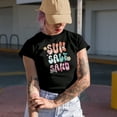 thumbnail image 2 of Retro Sun, Salt, Sand, Groovy Wavy Text Summer Merch Gift, Military Green T-Shirt, Large, 2 of 5