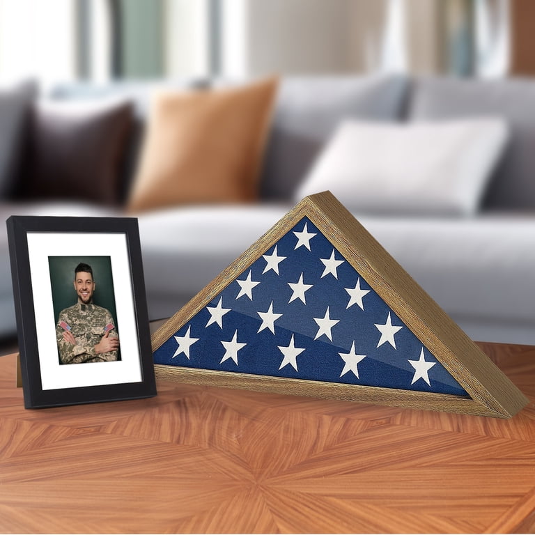 American Flag Display Case For 3x5 Folded Thin Flag - Military Veteran Shadow Box With HD Glass