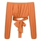 thumbnail image 5 of Blusa de manga larga sin tirantes para mujer Color sólido con hombros descubiertos y manga farol fruncida Pompotops  gfhjh7977, 5 of 9