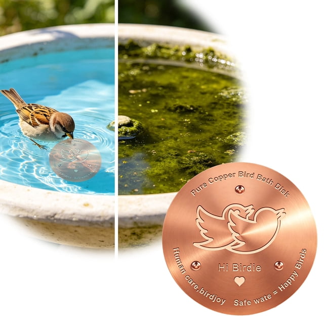 Tong 1Pcs Bird Bath Disc Pure Copper Bird Bath Purification Disk 4Inch 0.7MM Thick Self Cleaning Design For Clean Water All Year Disks For Outdoor Birdbaths Bowls Founta