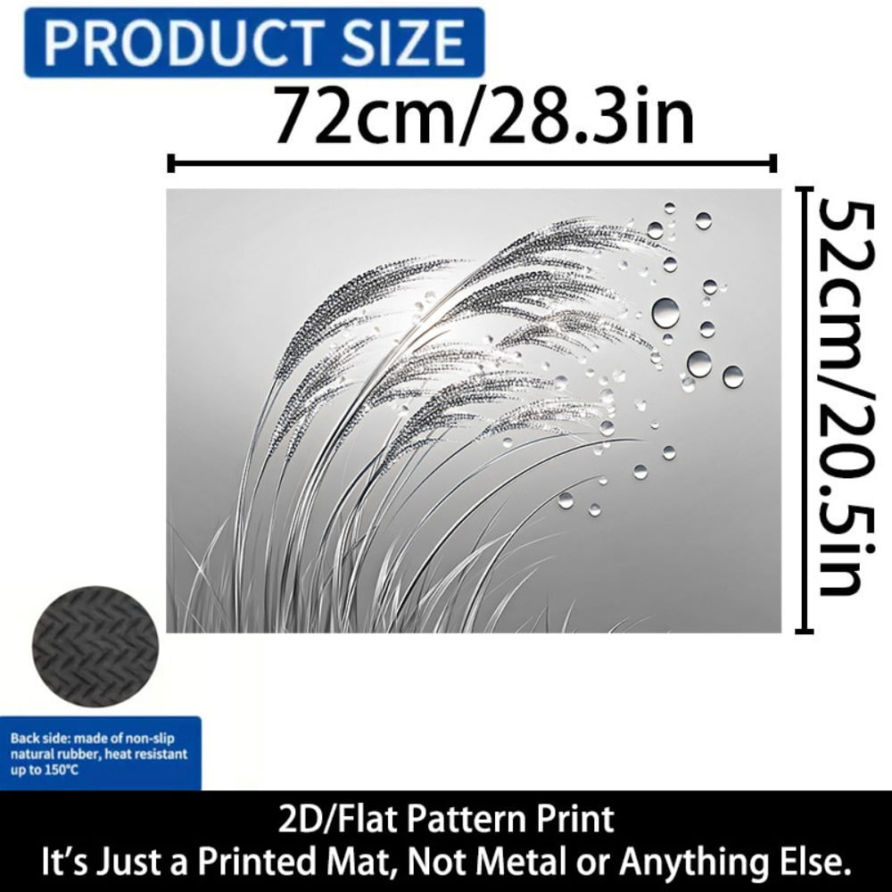 1 2D/flat stove cover protection pad, silver-toned grass ear water droplet pattern design, 28.3x20.5 inches (72×52cm), easy to clean, perfectly suitable for any kitchen, washing machine, dryer, stove