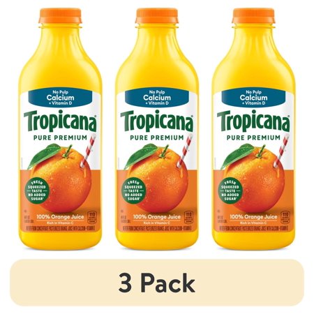 (3 pack) Tropicana Pure Premium 100% Orange Juice, No Pulp, Calcium and Vitamin D, 46 fl oz