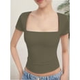 thumbnail image 4 of Women's short Sleeve Short Sleeve Tops Square Neck T Shirts Fitted Basic Tee, 4 of 5