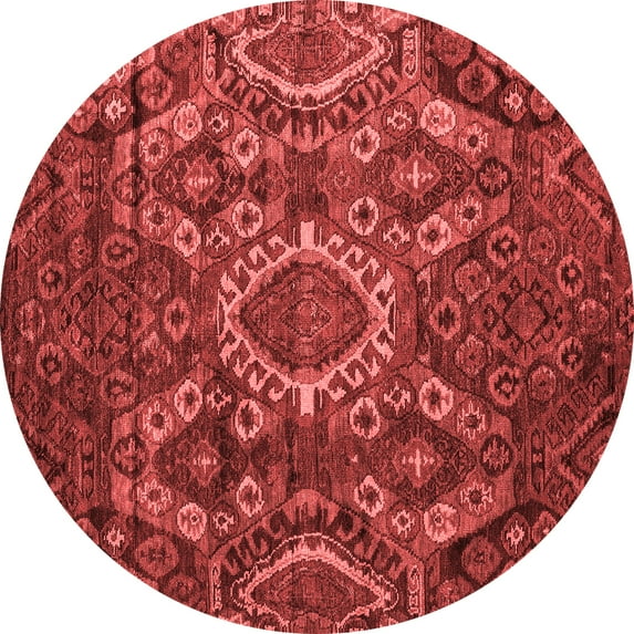 Ahgly Company Indoor Round Abstract Red Modern Area Rugs, 8' Round