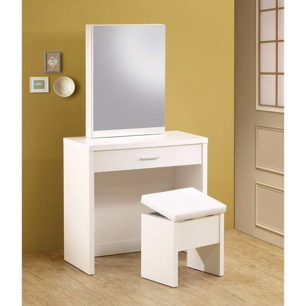 Modish Vanity with Hidden Mirror Storage and LiftTop Stool, 2 Piece