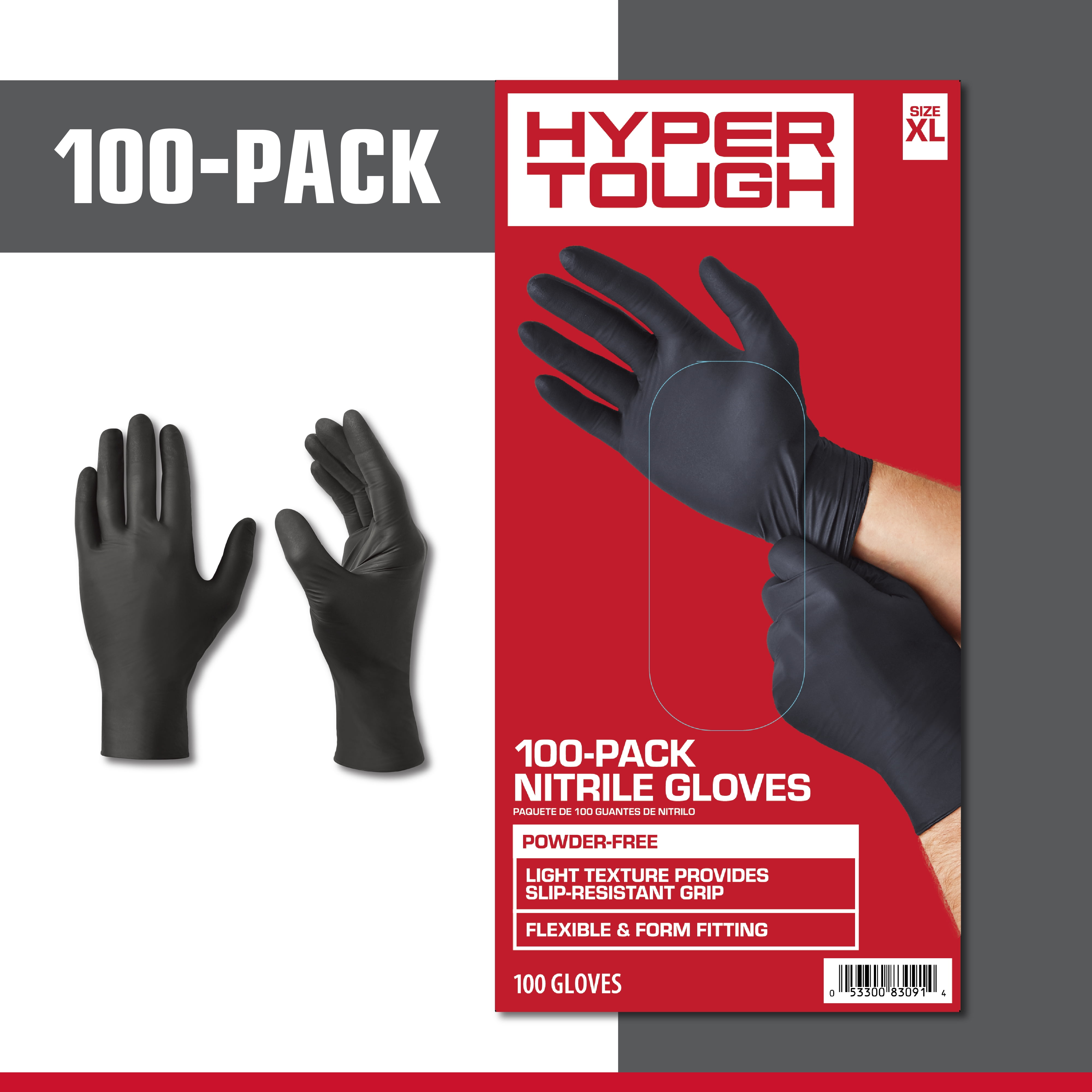 Hyper Tough Disposable Nitrile Gloves, 100 Pack, Black, Size Medium