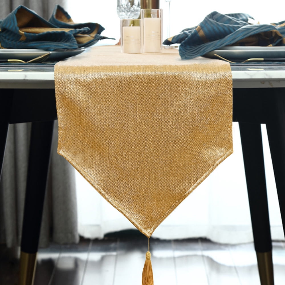 BALCONY & FALCON Gold Table Runner With Tassels - 14x118 Inch, Machine Washable, Waterproof - View #2