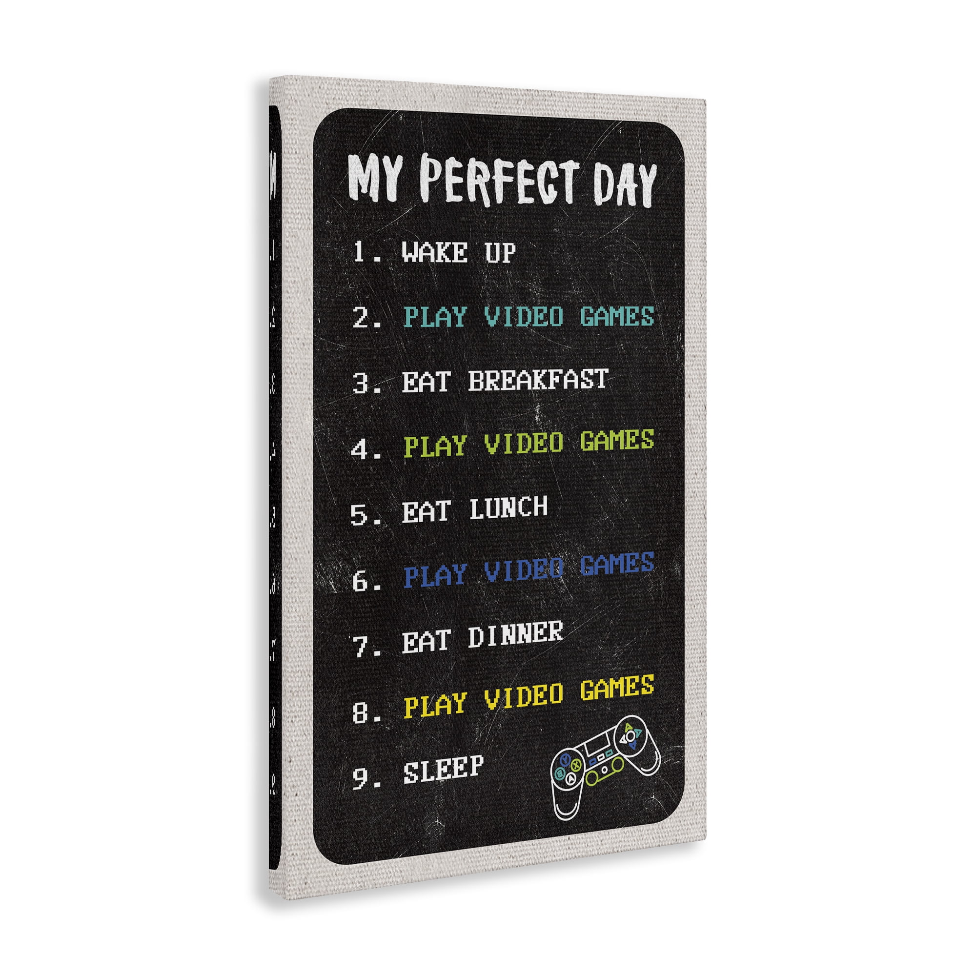 Stupell Industries Perfect Day Gamer Life Typography Painting Gallery Wrapped Canvas Art Print Wall Art, 30 x 45