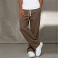 thumbnail image 4 of Nmnitkp Men's Cotton Linen Blend Pants, Elastic Drawstring Waist Wide Leg Loose Fit Casual Trousers, Lightweight Breathable Summer Beach Pants with Pockets Coffee,2XL, 4 of 9
