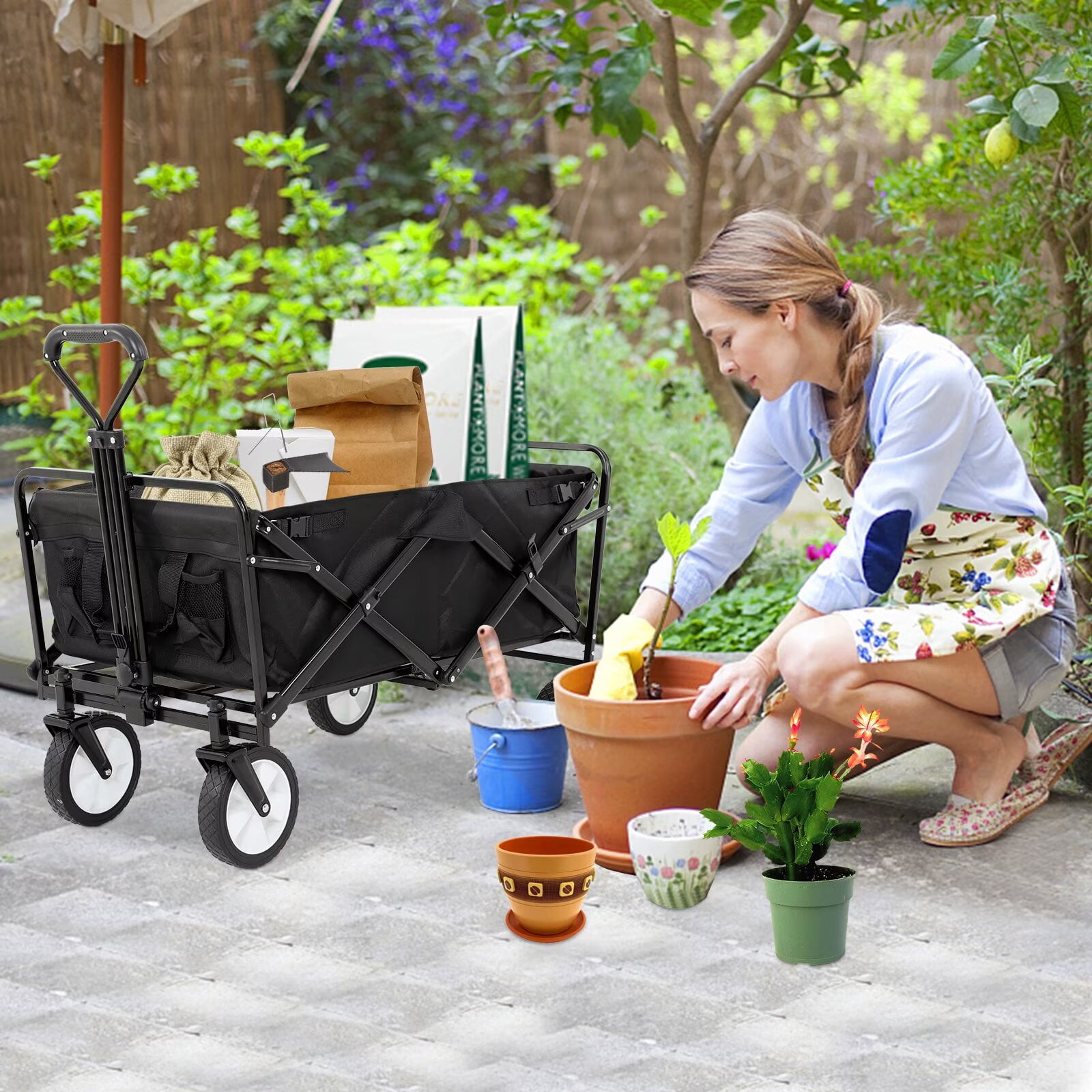 YRLLENSDAN,Beach Wagon with Big Wheels for Sand,Beach Carts for Sand,Grocery Cart on Wheels,Wagon Stroller,Foldable,Suitable for Outdoor Use,Black