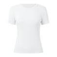 thumbnail image 4 of Hauaitttt Women Short Sleeve Tops Crewneck Rib Knit Slim Fit Shirts Basic Tee 2025 Summer Casual T Shirt Trendy Clothes Women Casual Tee T Shirt Summer Women Shirts Layering Tee Long Sleeve Women, 4 of 5