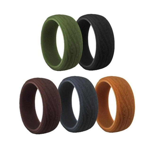 Anillo De Boda De Silicona Para Hombre, 5 Uds., Bandas De Boda Con Textura De Corteza, Anillos Para Atletas, Entrenamiento Crossfit Guardurnaity AP006876-01