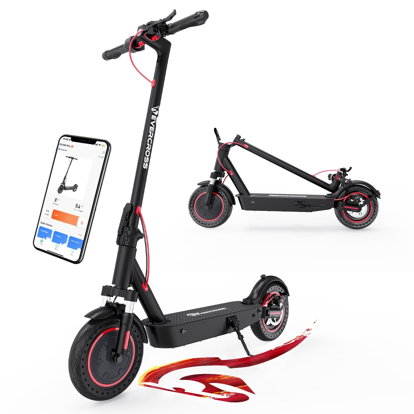 EVERCROSS Electric Scooter, 10'' Solid Tires, 22 Miles Long Range Max Speed  19MPH, 500W Peak Power Motor, Folding Electric Scooter for Adult Commute 