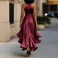 thumbnail image 2 of Lovzfmll Women's Satin V-Neck Sleeveless Ruched Waist Asymmetric Hem High-Low Maxi Dress Elegant Evening Gown for Party Wedding Guest, 2 of 8