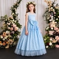 thumbnail image 2 of HAOTAGS Girl's Dress Sheer Mesh Polka Dot Bow Accent Party Wear Blue Size 11-12Years, 2 of 9