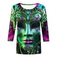 thumbnail image 3 of DDAPJ pyju Mask Graphic Tees for Women Mardi Gras 3/4 Sleeve Shirts Novelty 3D Printed Party Blouses Tuesday Carnival Themed T-shirt Loose Fit Round Neck Tee Tops Multicolor XXL, 3 of 5