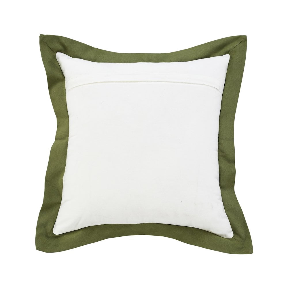 LR Home Ox Bay Hand-Woven White/Green Bordered All-Natural Cotton Pillow Cover