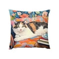 thumbnail image 2 of Funda de cojín con estampado abstracto de gatitos y flores | Funda de cojín decorativa de 45 x 45 cm para sofá, cama y silla | Nailon suave y elastano para uso en interiores y exteriores, 2 of 6
