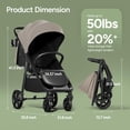 thumbnail image 3 of Mompush Nova Baby Stroller, Spacious Seat, Extra-Large UPF 50+ Canopy, Khaki, 22LB, Unisex, 3 of 9