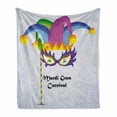 thumbnail image 1 of Mardi Gras Soft Flannel Fleece Throw Blanket, Mardi Gras Carnival Inscription with Traditional Party Clown Costume Hat, Cozy Plush for Indoor and Outdoor Use, 60" x 80", Multicolor, by Ambesonne, 1 of 6