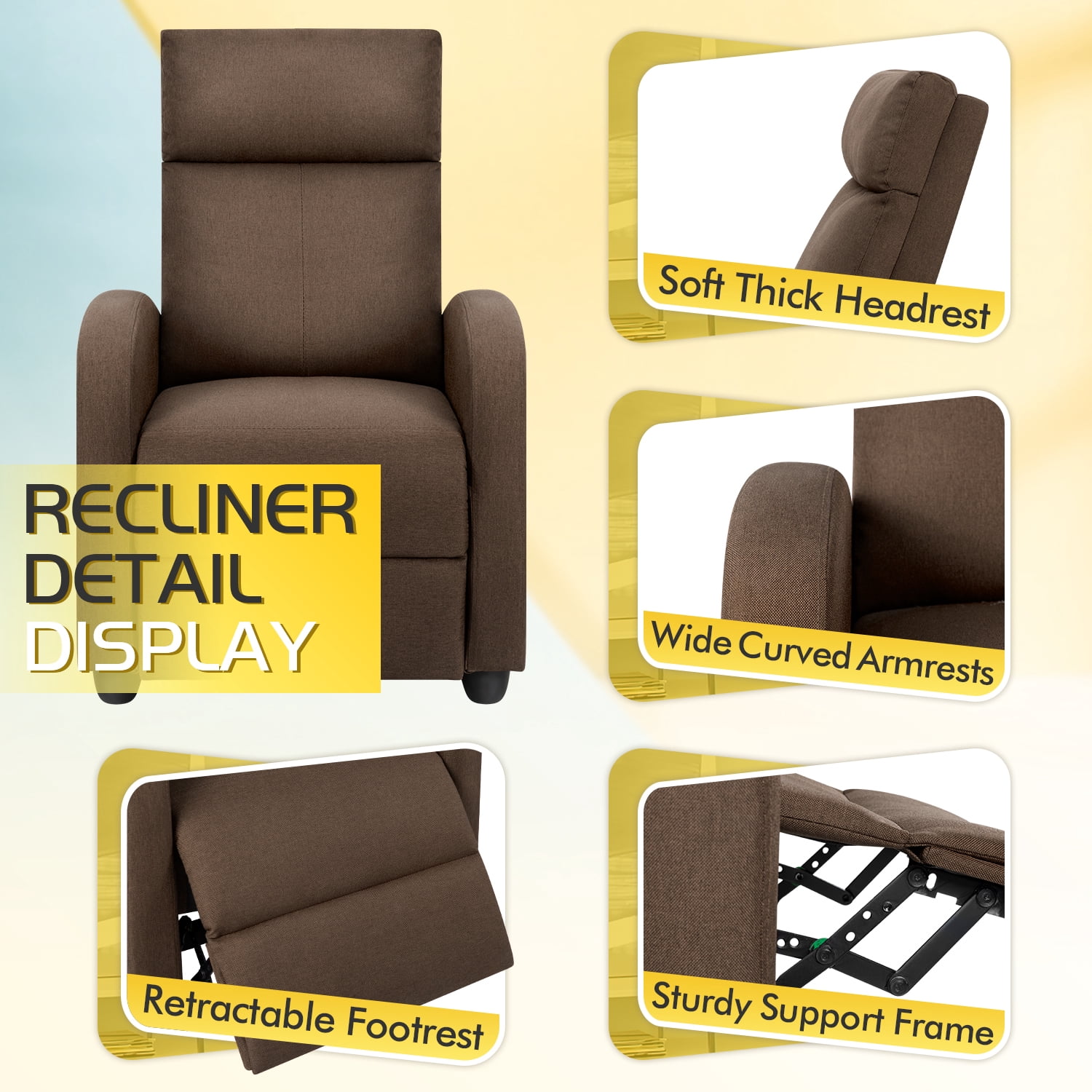 Homall Fabric Recliner Chair Adjustable Modern Home Theater Seating Single Recliner Sofa Living Room Armrest Chair With Thick Cushion