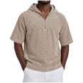 thumbnail image 2 of Yertdoel Hoodies for Men, Solid Color Short Sleeve Hooded Half Zip Pullover Sweatshirt Soft Loose Lightweight Breathable Beach Vacation Summer Outdoor Casual Shirts, 2 of 6