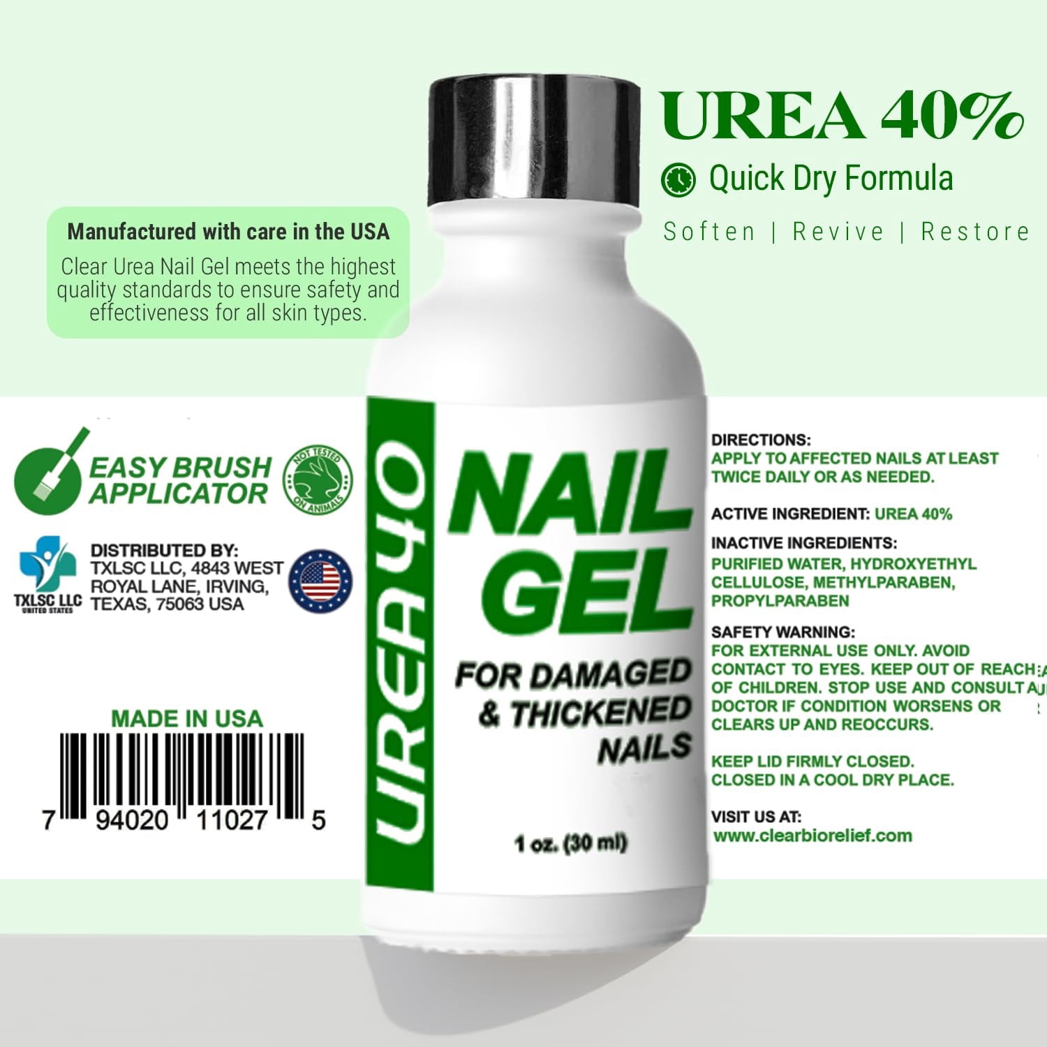 CLEAR Urea Nail Gel - Softens Cracked Heel Calluses & Thick Toenails - Repairs Damaged, Yellow, Discolored Nails – Highly Effective & Quick-Dry Fingernails & Toenail | Made in USA
