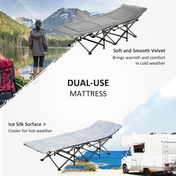 Outsunny Folding Camping Cot for Adults with Mattress & Pillow