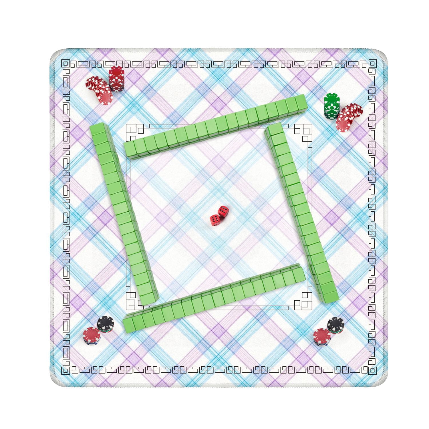 Mahjong Mat 31.5" x 31.5" Soft Blue Purple Plaid Diagonal Stripes White Non-Slip Noise Reduction American Mahjong Tiles Table Cover for Dominoes Poker Card Board Games Gift
