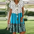 thumbnail image 2 of EINCcm Women Casual Loose Mini Dress Summer Polka Dot Printed Panel Contrast Women's V Neck Short Sleeved 2024 Summer Short Dresses, 2 of 5