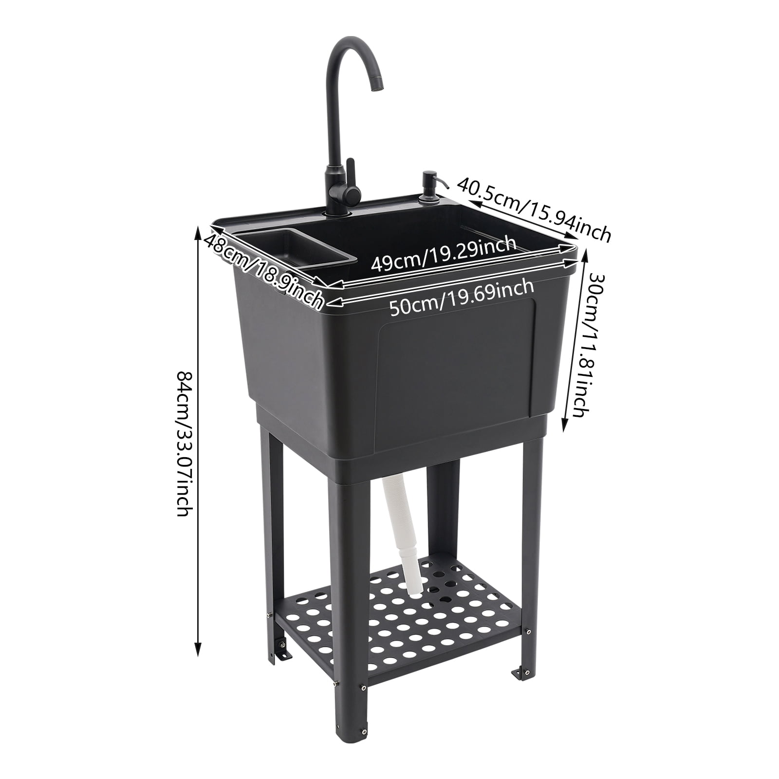 Modern Freestanding Sink, Black Laundry Sink, Square Utility Sink for Laundry, Bathrooms, Sundry Rooms, Garages, Basements, Balconies, Courtyards, Gardens