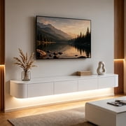Modern Floating TV Stand with LED Lighting, Wall-Mounted Media Console with Large Storage (White, 78.7'')