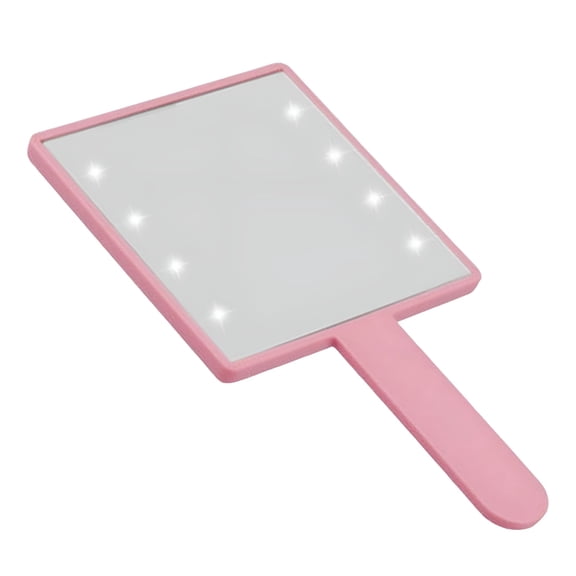 Facega Handheld Makeup Mirror With LED Lights, Pink Hand Mirror For Travel