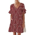 thumbnail image 1 of Liquidation d'Été 2025! Robe Grande Taille pour Femmes, Liquidation de Robe d'Été pour Femmes, Robe Décontractée d'Été pour Femmes Douce Mignonne Robe à Col en V avec Poches Imprimée Manches Courtes à Volants, 1 of 4