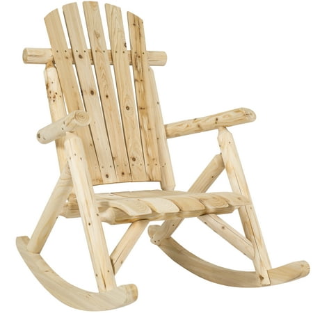 Best Choice Products Indoor Outdoor Wooden Log Rocking Chair Seat Accent Furniture with Armrests, Fanned Back, and Sloped Seat,