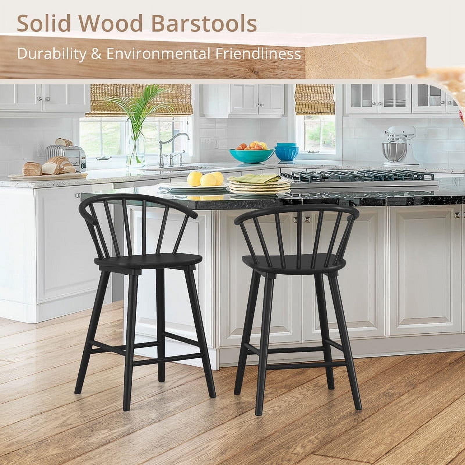 Dycanpo 24'' Wooden Bar Stools Set of 3,Counter Height Bar Stools with Backrest for Kitchen Island,Black