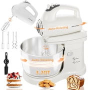 Stand Mixer Automatic Electric Kitchen Mixer - 4.8 QT Smart Standing & Hand Mixer with Auto-Rotating Bowl & Beater, 5-Speed Tilt-Head Household Mixer with Beaters& Dough Hooks for Baking,Black/White