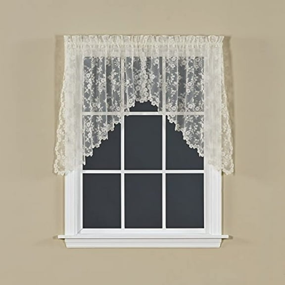 Saturday Knight Ltd Petite Fleur Collection High Quality And Lace Fresh Flowers Window Swag - 78x30", Ivory