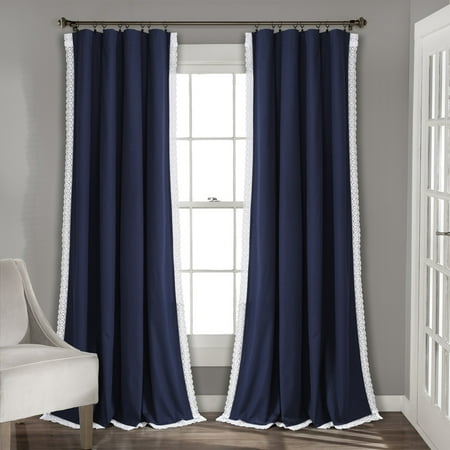84&#34;x54&#34; Rosalie Rod Pocket Light Filtering Window Curtain Panels Navy - Lush D&#233;cor
