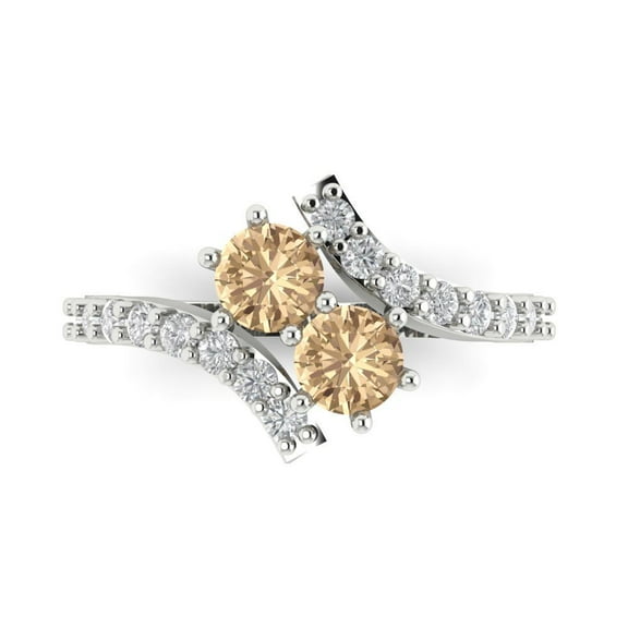 1.98ct Round Cut Yellow Moissanite 14k White Gold Engraving Statement Bridal Wedding Designer Ring Size 7.5