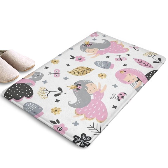 White Fairy Flower Pattern Flannel Non Slip Door Rugs,Washable Door Mats Indoor,Decorative Door Mats,Dirt-Resistant and Absorbent Doormat for Entrance,Bedroom,Kitchen,Bathroom,23.5x16in(60x40cm)