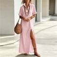 thumbnail image 6 of Women's Maxi Dress, Casual V-Neck Short Sleeve Striped Print with Side Split, Lightweight Flowy Dress for Summer Beach or Resort Wear, 2026 New Limited-time Offer, 6 of 6